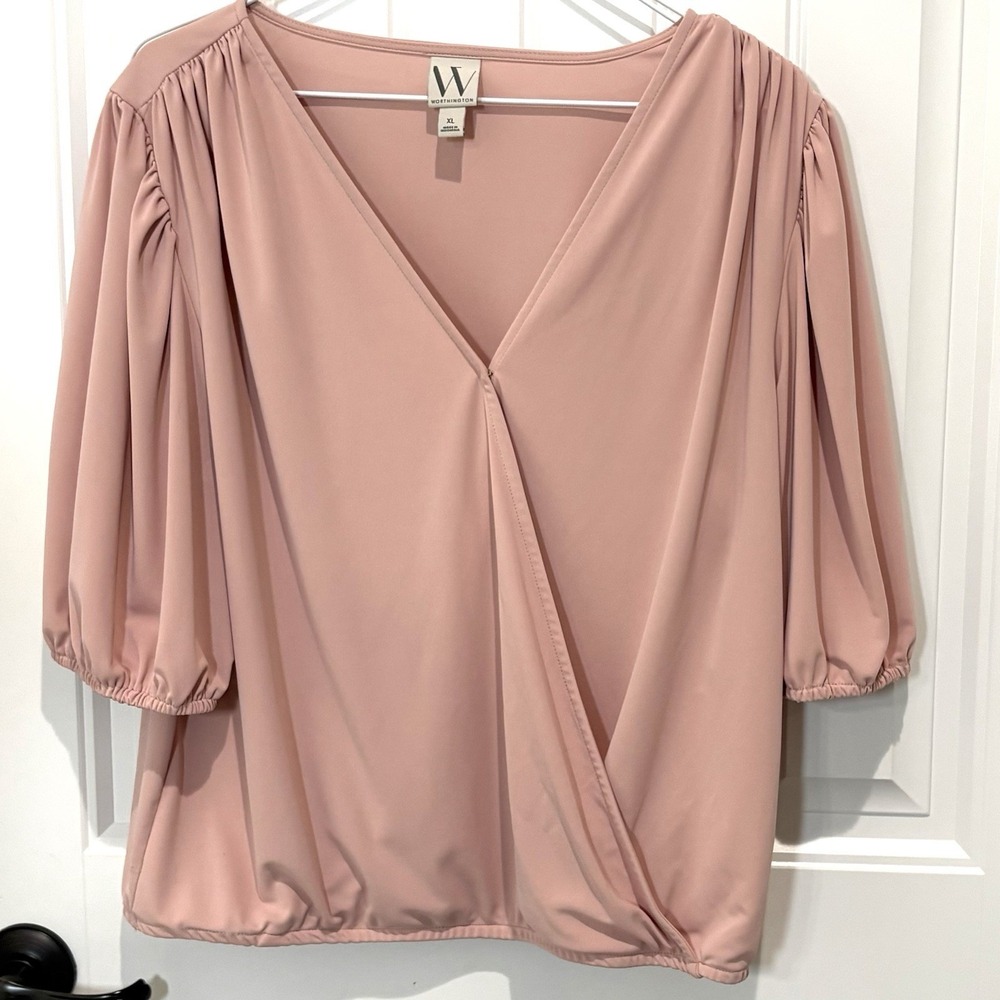 Worthington Pink Wrap Blouse Size XL  Workgorp Business Casual Top Professional‎
